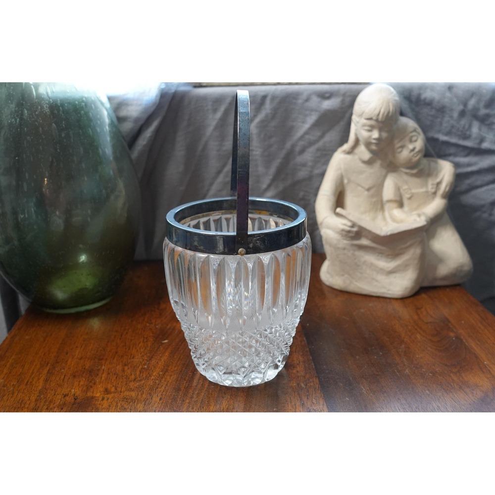 Vintage small crystal and silver ice‎ bucket with handle